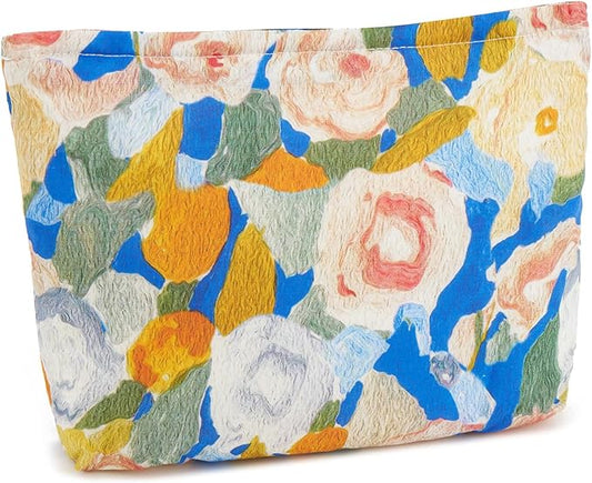 WOZEAH Floral Makeup Bag for Purse Small Cosmetic Pouch,Stylish Zipper Make up Pouch Travel Canvas Toiletry Bags(Painting Flower 2)