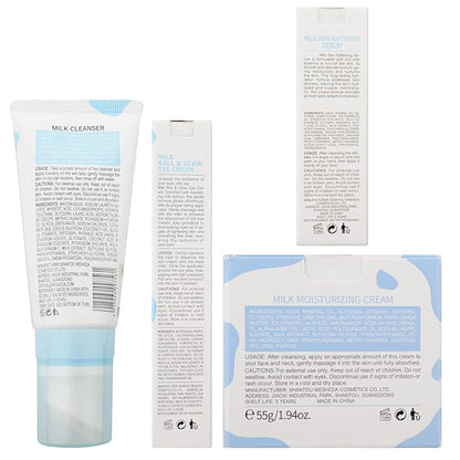 Skin Care Routine Set For Girls, Anti Aging Milk Skin Care Set With Cleanser, Serum, Cream, Eye Cream For Acne, Shrink Pores, Face Skincare Travel Kit With Hyaluronic Acid For Women, Daily Care