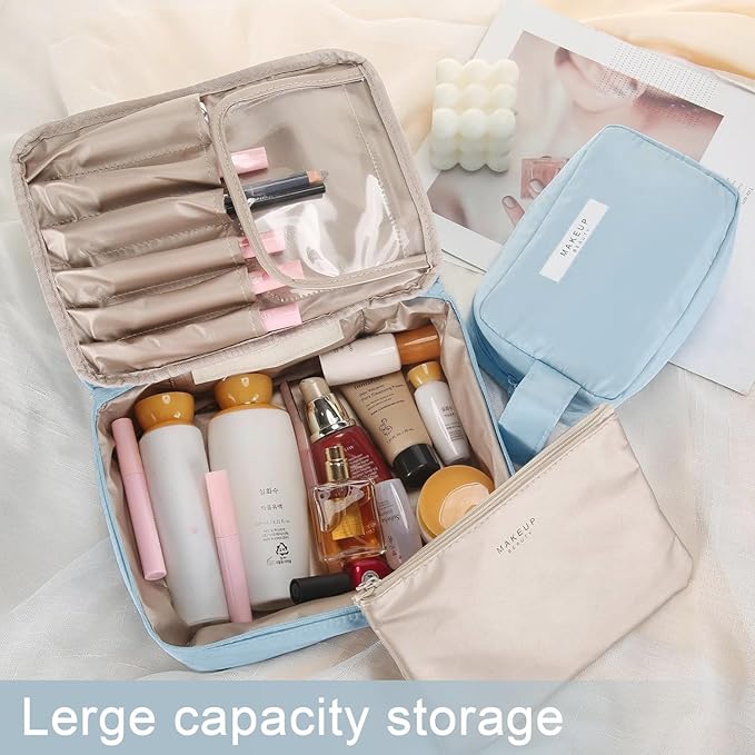 Travel Makeup Bag Cosmetic Bag Makeup Bag Toiletry bag for women and men (Blue-3pcs)