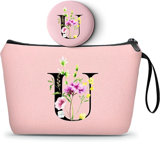 SEAMOON Birthday Thank You Appreciation Monogrammed Gifts for Mom Aunt Teacher Sister Friend Coworkers Bride Bridesmaid Makeup Cosmetic Bag with Mirror Mothers Day Christmas Graduation U