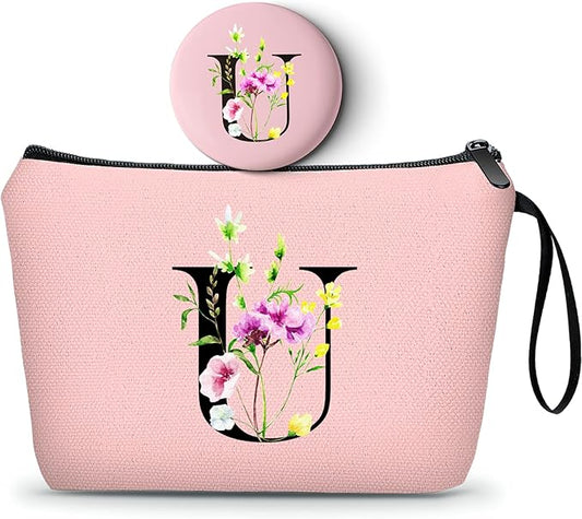 SEAMOON Birthday Thank You Appreciation Monogrammed Gifts for Mom Aunt Teacher Sister Friend Coworkers Bride Bridesmaid Makeup Cosmetic Bag with Mirror Mothers Day Christmas Graduation U