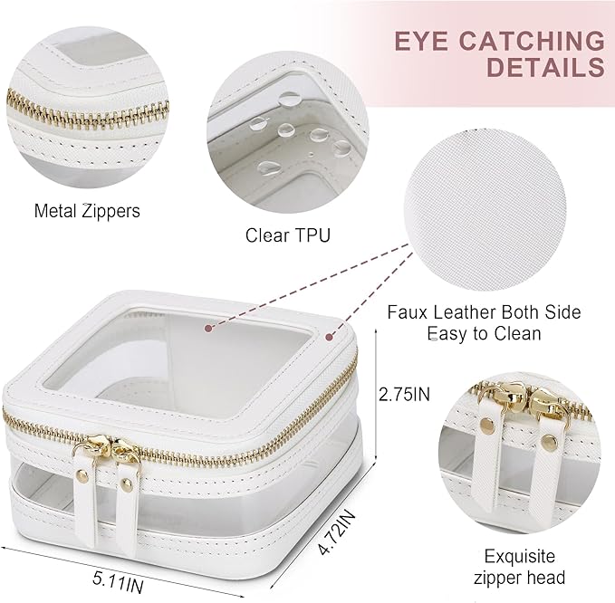 Small Makeup Bag Clear Mini Cosmetic Makeup Case & Toiletry Bag with Zipper Women's Purse Organizer & Car Essentials (White, MINI-2)