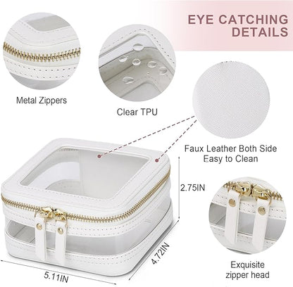 Small Makeup Bag Clear Mini Cosmetic Makeup Case & Toiletry Bag with Zipper Women's Purse Organizer & Car Essentials (White, MINI-2)