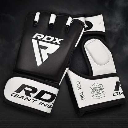 RDX MMA Gloves for Martial Arts Grappling Sparring Training, Cowhide Leather Open Palm and Wrist Strap, Padded Mitts for Muay Thai, Punching Bag, Speedball Workout Kickboxing Cage Fighting