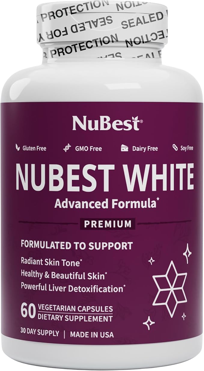 NuBest White - Glutathione 400mg & Milk Thistle Extract - Skin Brightening Supplement - Helps Beautiful and Radiant Skin - Antioxidant Supplement & Detoxification - 6 Pack | 6 Months Supply