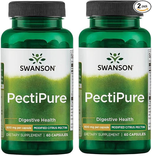 Swanson PectiPure Modified Citrus Pectin-Supports Digestive Health and Cellular Health-Delivers Minimum of 82% Galacturonic Acid-Natural Wellness Supplement (60 Capsules, 600mg Each) 2 Pack