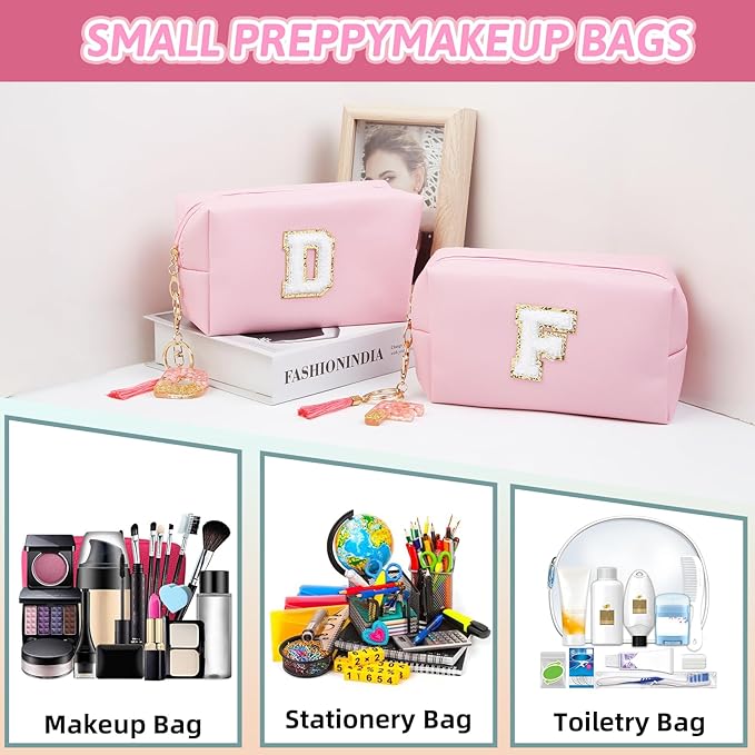 Birthday Gifts for Women Her,Travel Cute Makeup Bag,Large Capacity Cosmetic Bags for Women Makeup Pouch PU Leather Waterproof Cosmetic Bag (I, Pink)
