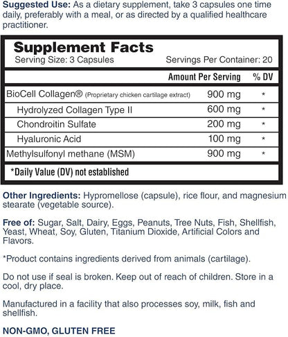 Nature's Lab Hyaluronic Acid with Biocell Collagen and MSM - Skin Hydration, Joint Health - 60 Capsules (20 Day Supply)