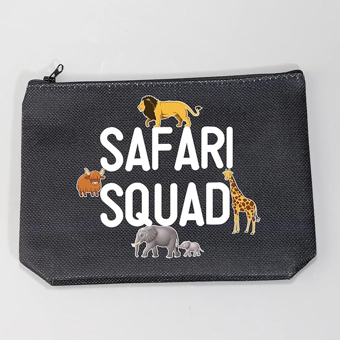 LEVLO Safari Squad Makeup Bag African Safari Trip Wild Animal Lover Travel Zipper Pouch (Safari Squad+black)