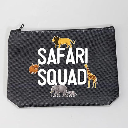 LEVLO Safari Squad Makeup Bag African Safari Trip Wild Animal Lover Travel Zipper Pouch (Safari Squad+black)