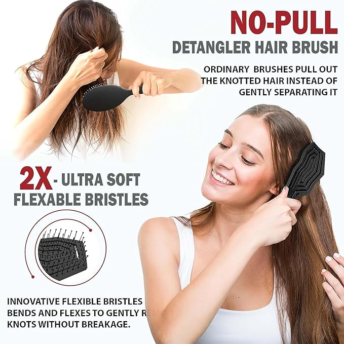 Fiora Naturals Hair Detangling Brush -100% Bio-Friendly Hair Detangler Brush w/Ultra-soft Bristles- Glide Through Tangles with Ease - For Curly, Fine, Women, Men, Kids, Toddlers, Wet and Dry Hair
