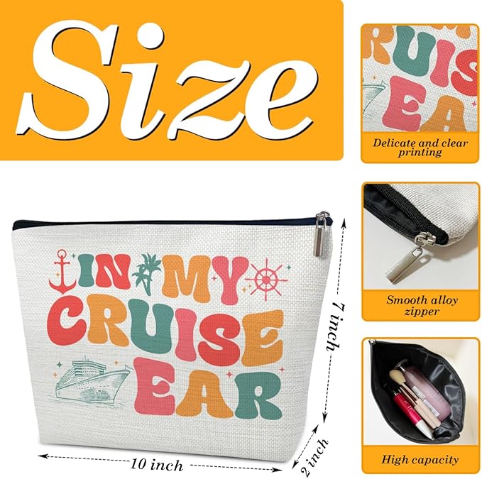 Cruise Makeup Bag, In My Cruise Era Ts Fans Canvas Travel Cosmetic Bag, Accessories Vacation Travel Organizer Zipper Pouch For Trip Ship, Gifts For Women