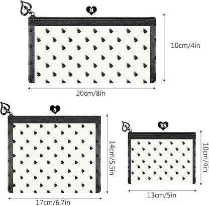 6 Pack Mini Zipper Mesh Makeup Bags, Heart Print Nylon Cosmetic Bags Toiletry Bags for Office Travel Organization (Beige, XS)