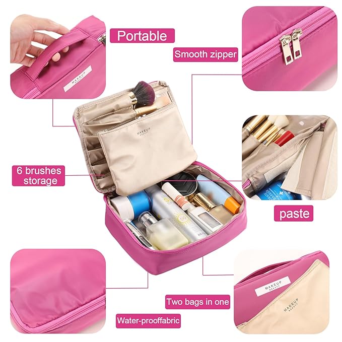 Travel Makeup Bag Cosmetic Bag Makeup Bag Toiletry bag for women and men (Rosy)