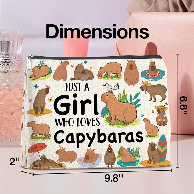 Capybara Lover Gifts Makeup Bag, Just a Girl Who Loves Capybaras Cosmetic Zipper Pouch
