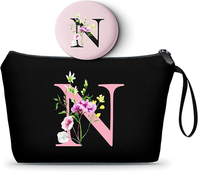 SEAMOON Bride to be Birthday Womens Unique Initial Monogram Gifts for Women Mom Personalized Travel Makeup Cosmetic Bag with Mirror Valentines Mothers Day Christmas Graduation N