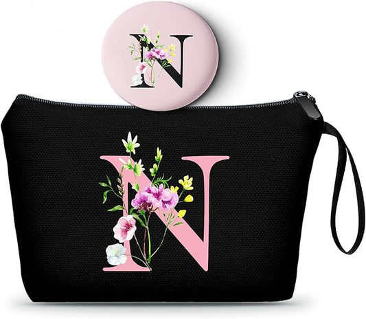 SEAMOON Bride to be Birthday Womens Unique Initial Monogram Gifts for Women Mom Personalized Travel Makeup Cosmetic Bag with Mirror Valentines Mothers Day Christmas Graduation N