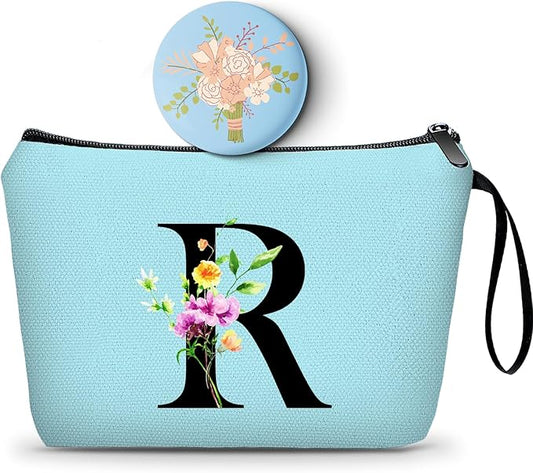 SEAMOON Women Birthday Maid of Honor Monogrammed Gifts for Bride Bridesmaid Sister Friend Her Teacher Makeup Cosmetic Bag with Mirror Mothers Day Christmas Graduation R