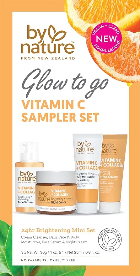 By Nature Glow To Go Vitamin C Skincare Sampler - Travel Size Skincare Gift Set, Face Care Set for Women & Men