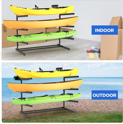 Kayak Storage Rack, Heavy Duty Adjustable Freestanding Kayak Stand with Wheels or Protection Pad for Kayaks, SUPs, Canoe and Paddleboard Kayak Rack for Indoor & Outdoor Use