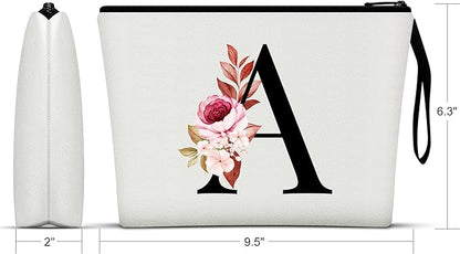 Vavabox A-Z Personalized Makeup Bag, Birthday Gifts for Women Mom, Gifts for Best Friend, Bride Bridesmaid Cosmetic bag (A, White)