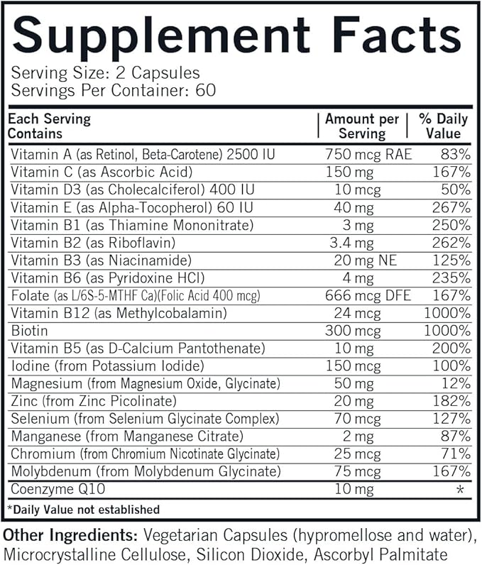 Kirkman - Children's Multivitamin & Mineral - 120 Capsules - with 5-MTHF - Potent Broad Spectrum Vitamin/Mineral Supplement - Hypoallergenic