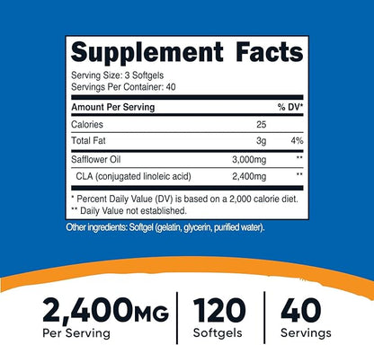 Nutricost CLA (Conjugated Linoleic Acid) 2,400mg, 120 Softgels - Gluten Free, Non-GMO, 800mg Per Softgel