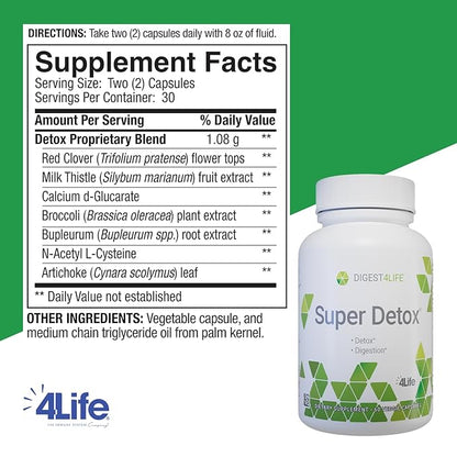 4Life Super Detox - Dietary Supplement Supports Detoxification and Healthy Liver Function - Supplement Formula with Artichoke, Calcium D-Glucarate, and Milk Thistle - 60 Capsules