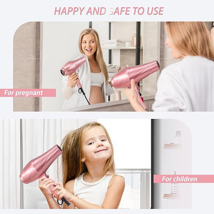 Ionic Hair Dryer,2400W Negative Ion Low Noise Hair Dryer Professional Fast Drying Hair Dryer with 2 Speeds, 3 Heat Settings, Cooling Button,with Diffuser for Curly and Straight Hair（Sakura Pink）