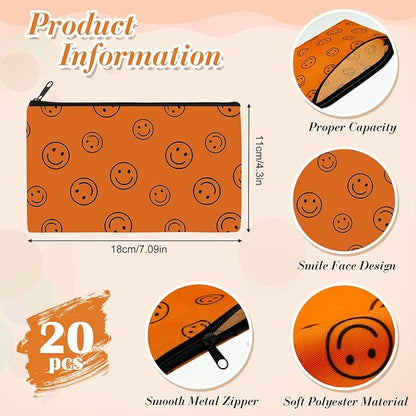 Reginary 20 Pieces Cosmetic Bag for Women, Roomy Makeup Bags with Zipper Toiletry Bag Pouch Travel Packing Accessory Organizer Gifts, 7 x 4.3 Inches (Smile Face)