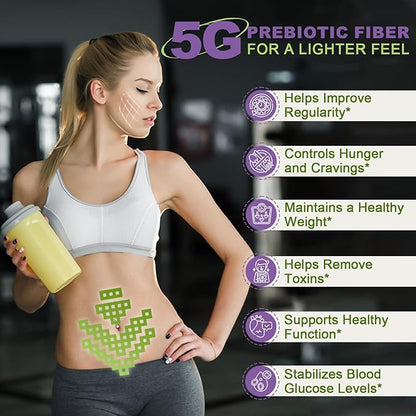 Daily Fiber Supplement - Soluble Prebiotic Fiber Powder for Gut Health, Whole Food High Fiber for Digestive Health & Regularity, Unflavored Clear Mixing Powder, Gluten & Sugar Free, Keto - 70 Servings
