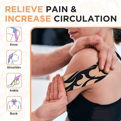 OK TAPE Synthetic Kinesiology Tape, Elastic Physical Therapy Athletic Tape for Pain Relief & Muscle Support, Uncut Kinetic Tape, 2in x 16.4ft- 2 Rolls (Flower)