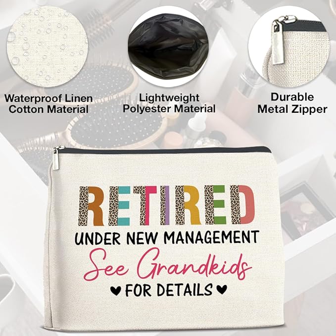 Retirement Gifts for Women Makeup Bag, Retired Gifts for Grandma Nana Cosmetic Bag Zipper Makeup Pouch for Mothers Day Birthday Christmas
