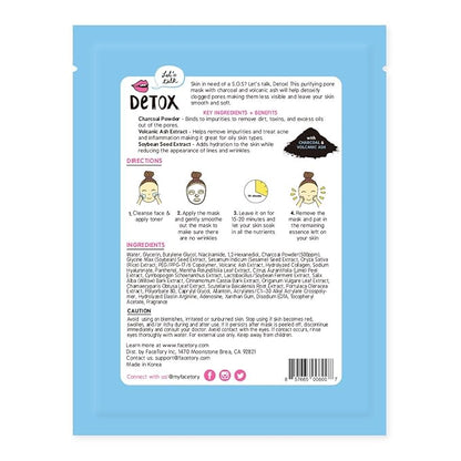 FACETORY K Beauty Face Mask Skin Care - LET'S TALK DETOX PURIFYING Sheet Mask with Charcoal & Volcanic Ash | Pore Refining Charcoal Face Mask (5 Pack)