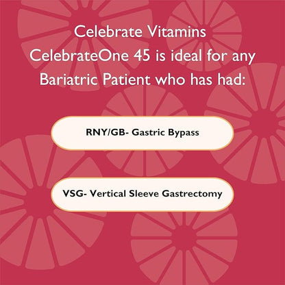 Celebrate Vitamins CelebrateONE 45 Chewables, 45mg Iron - One A Day Bariatric Multivitamin, Essential Vitamins & Minerals - Gastric Bypass & Sleeve Gastrectomy Supplement - Cherry (30 Tablets)