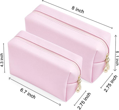2pcc set PU Leather Cosmetic Bag for Women Minimalism Makeup Bag for Daily Use Portable Storage Purse Small Neat Cosmetic Pouch Water-resistant Toiletry Bag for Travel (Voilet Pink)