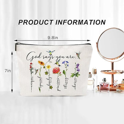 God Says You Are...Christian Gift for Women Inspirational Bible Verse Cosmetic Bags with Zipper Motivational Religious Travel Pouch for Women, Mother, Sister