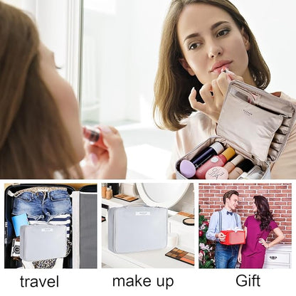 Travel Makeup Bag Cosmetic Bag Makeup Bag Toiletry bag for women and men (Light grey)