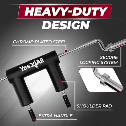 Yes4All Multi Grip Barbell & Cable Attachment - 2 Collars,