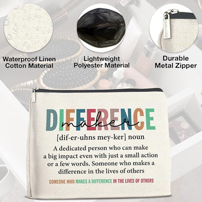 Difference Maker Gifts Makeup Bag Appreciation Gifts for Leader Boss Staff Mentor Coworker, Thank You Gifts Difference Maker Definition Cosmetic Bag Zipper Makeup Pouch