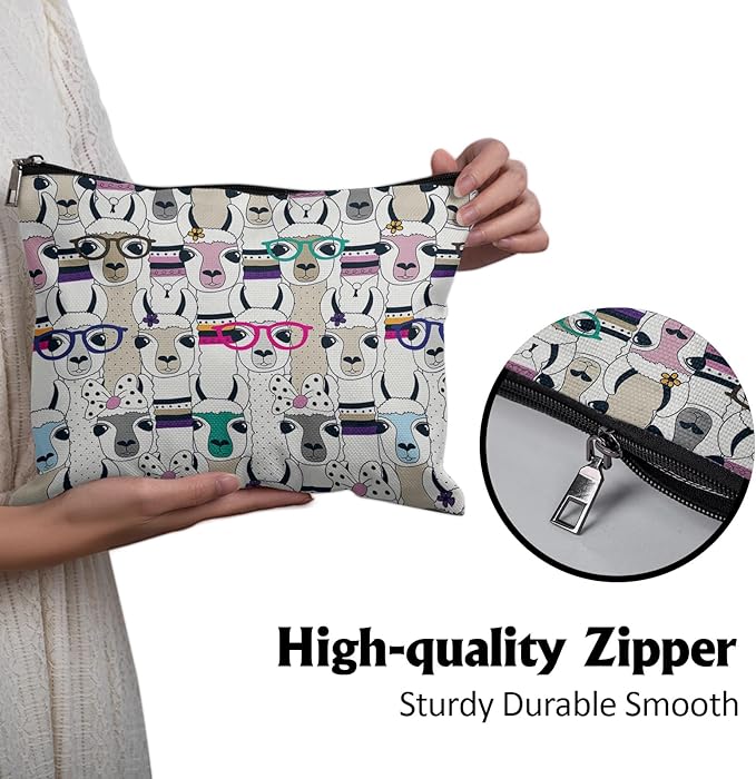 Cafl Modern Alpaca Makeup Bag Llama Cosmetic Bag for Women Large Capacity Make Up Bag Portable Travel Toiletry Pouch Organizer 10 * 8inch