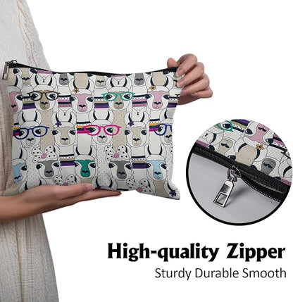 Cafl Modern Alpaca Makeup Bag Llama Cosmetic Bag for Women Large Capacity Make Up Bag Portable Travel Toiletry Pouch Organizer 10 * 8inch