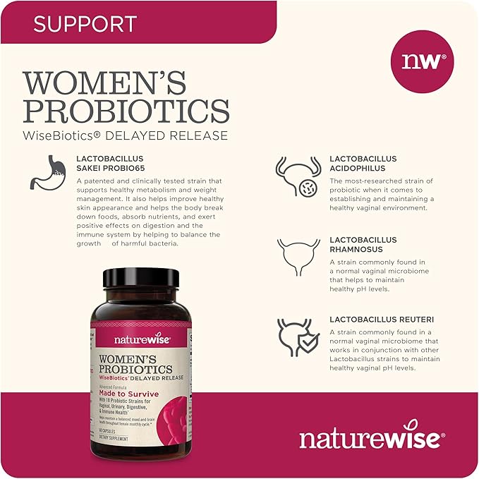 NatureWise Probiotics for Women - With Prebiotics and Cranberry - Vaginal, PH Balance, Digestive, Urinary Tract Support - 18 Unique Strains, 20 Billion CFU - 60 Capsules[2-Month Supply]