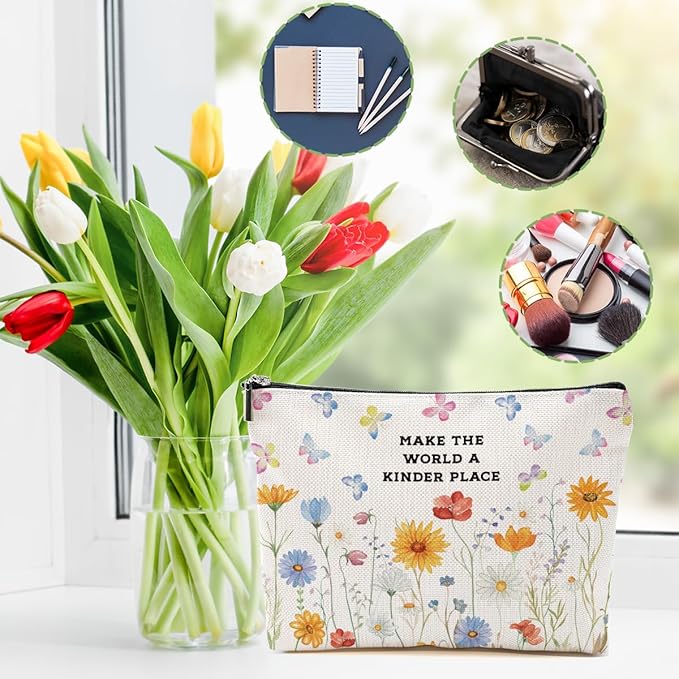 Inspirational Makeup Bag Floral Positive Affirmations Cosmetic Bag Motivational Gifts for Women Girls Friend Niece Daughter Travel Organizer Zipper Pouch Graduation Birthday Friendship Gifts