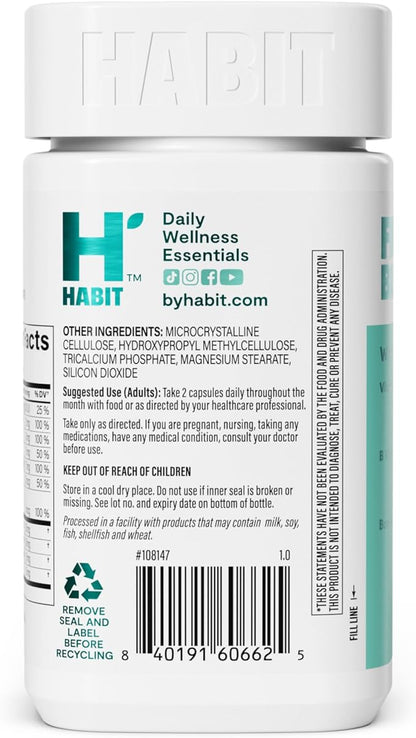 Habit PMS Support Supplement for Women 2 Pack (120 Capsules) - Supports Premenstrual Symptoms & Stress, Hormone Balance, Mood, B Vitamins, Vitamin D, Chasteberry, Ashwagandha, Gluten-Free, Non-GMO