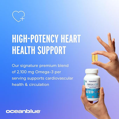 Oceanblue Professional Omega-3 2100 with Vitamin K2 and Vitamin D3-120 Count 2 Pack- Triple Strength Burpless Fish Oil Supplement with EPA, DHA & DPA - Wild Caught - Orange Flavor, 60 Servings