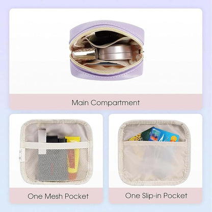 Wandering Nature Small Makeup Bag for Purse Mini Make up Pouch Cute Cosmetic Pouch for Women with Slip-in Pockets Matte Leather, Purple