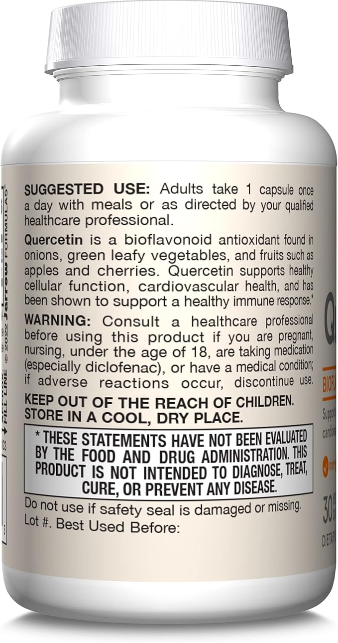 Jarrow Formulas Quercetin 500 mg, Dietary Supplement, Antioxidant Support for Cardiovascular and Immune Health, 30 Veggie Capsules, 30 Day Supply
