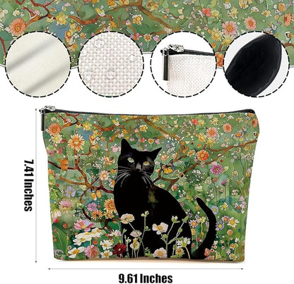 Floral Cat Makeup Bag Cat Gifts Cosmetic Bag Cat Lover Gifts for Women Girls Friend Daughter Cat Themed Gifts Cat Stuff Travel Organizer Zipper Pouch Graduation Birthday Friendship Gifts