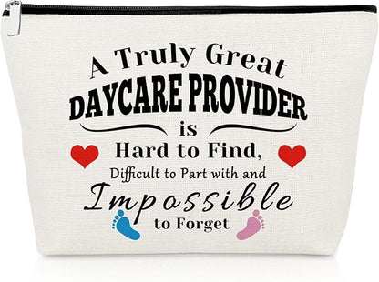 Daycare Provider Appreciation Gift Teacher Gift for Women Cosmetic Bag Makeup Bag Thank You Presents for Childcare Provider Childhood Educators Teacher's Day Christmas Birthday Presents Travel Pouch